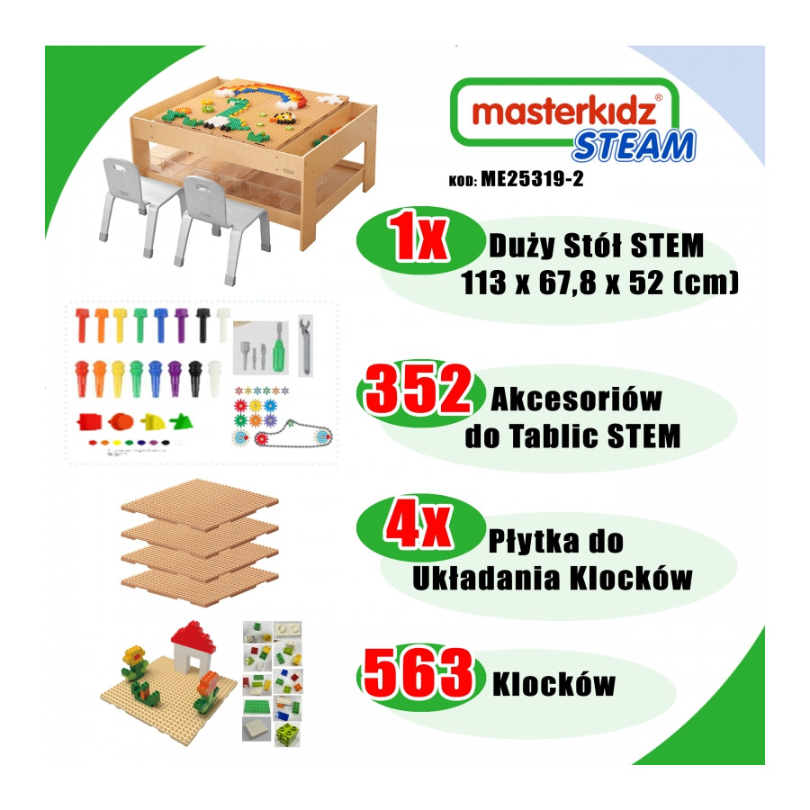 Stół edukacyjny + akcesoria STEM Wall + 563 klocków / Masterkidz