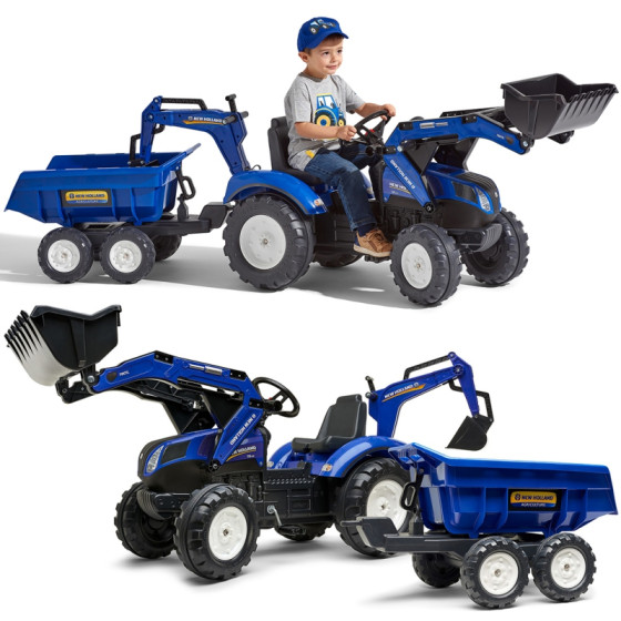 Traktor na pedały z łyżką i przyczepką New Holland / Falk