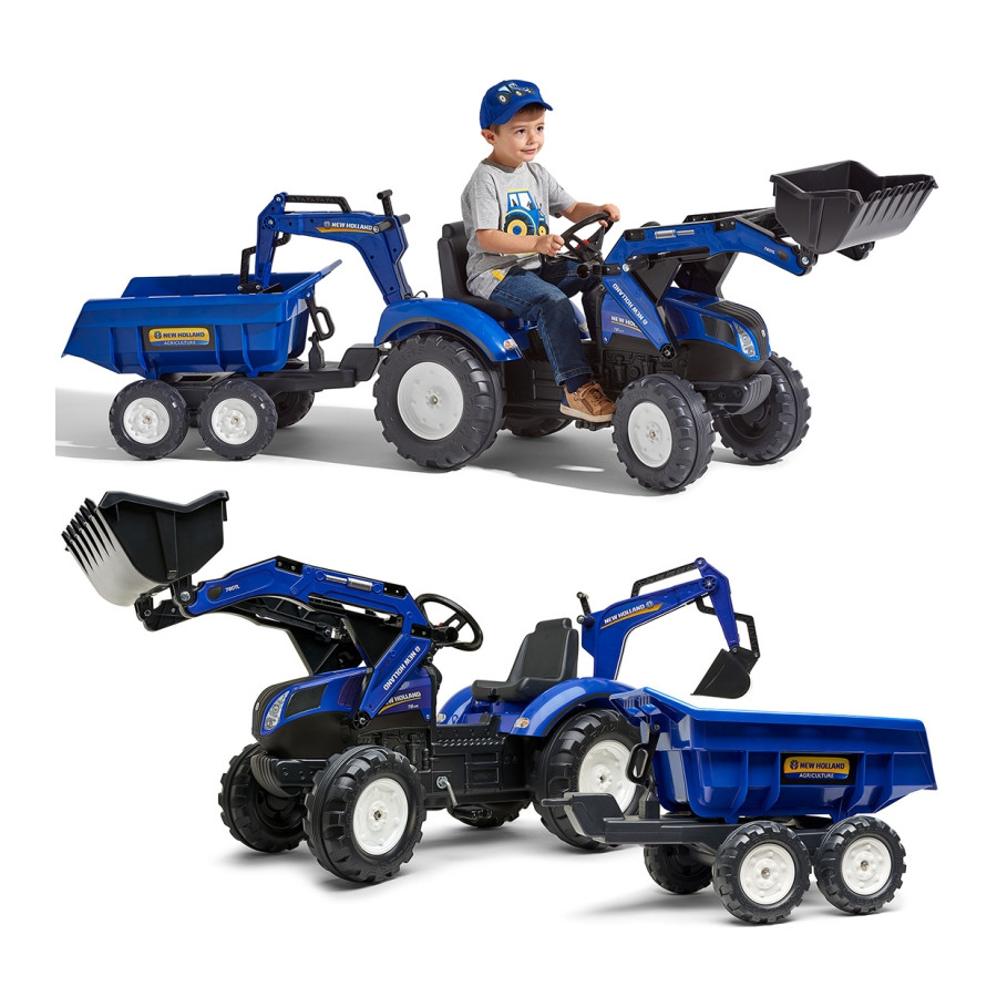 Traktor na pedały z łyżką i przyczepką New Holland / Falk
