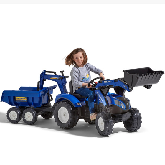 Traktor na pedały z łyżką i przyczepką New Holland / Falk