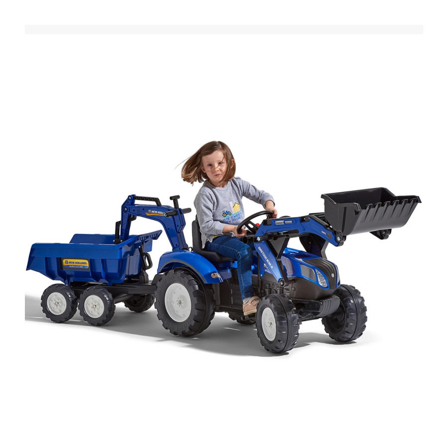 Traktor na pedały z łyżką i przyczepką New Holland / Falk