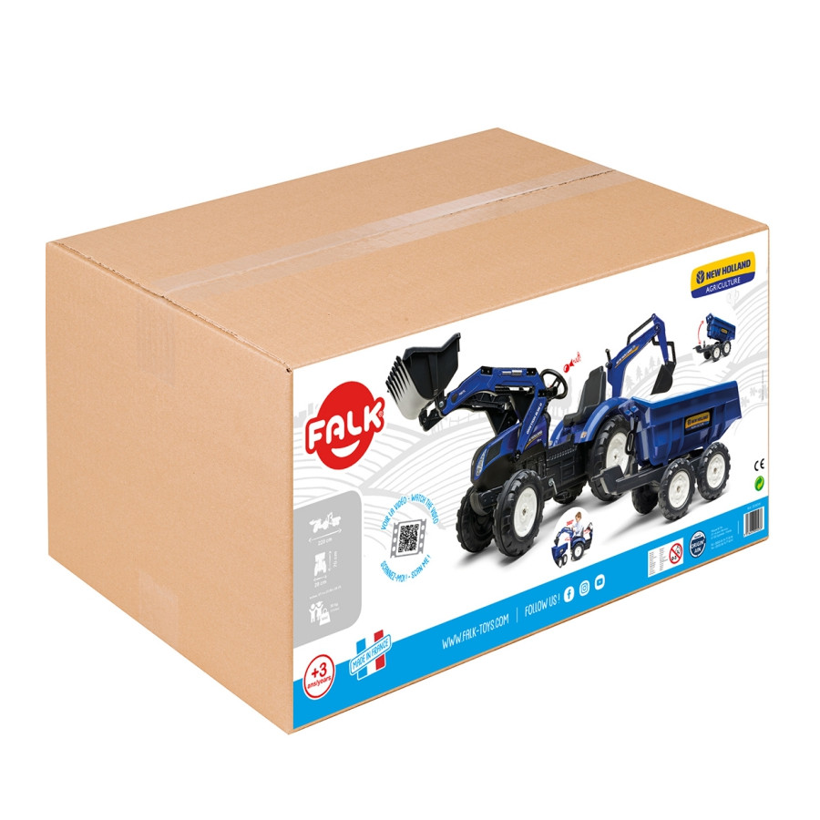 Traktor na pedały z łyżką i przyczepką New Holland / Falk