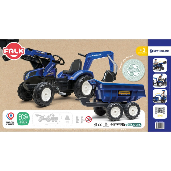 Traktor na pedały z łyżką i przyczepką New Holland / Falk