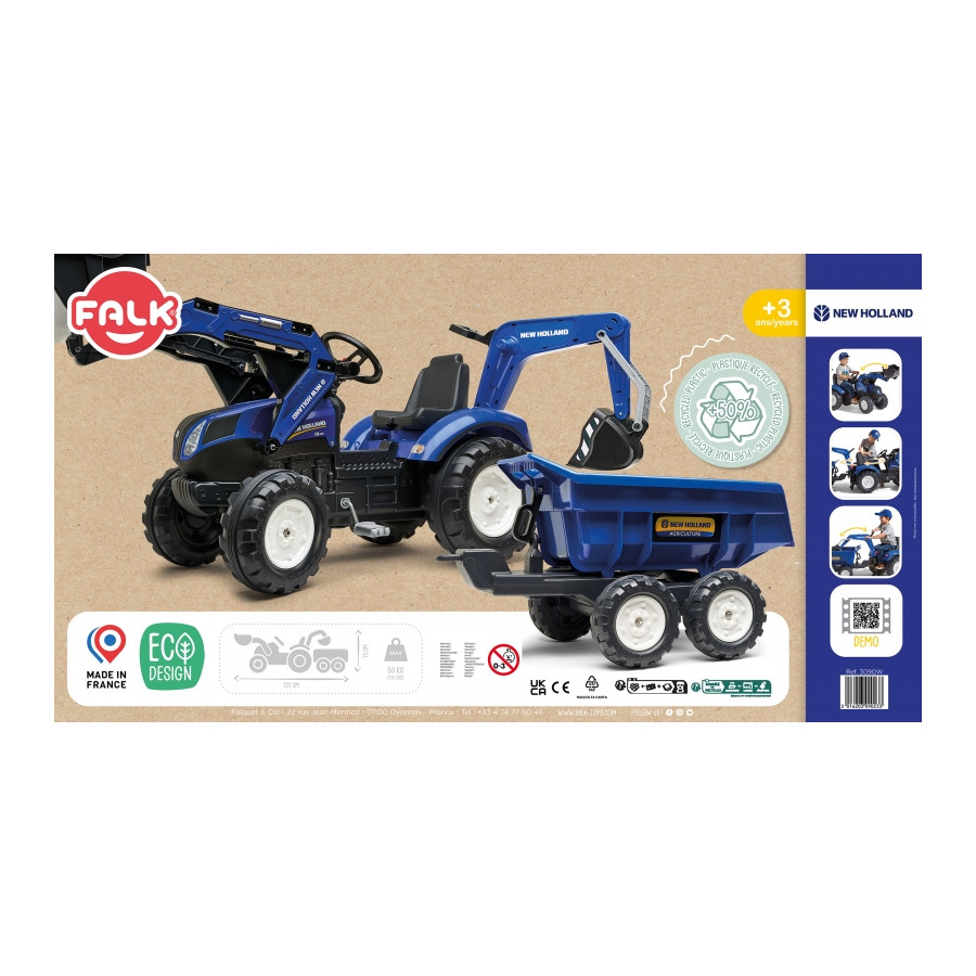 Traktor na pedały z łyżką i przyczepką New Holland / Falk
