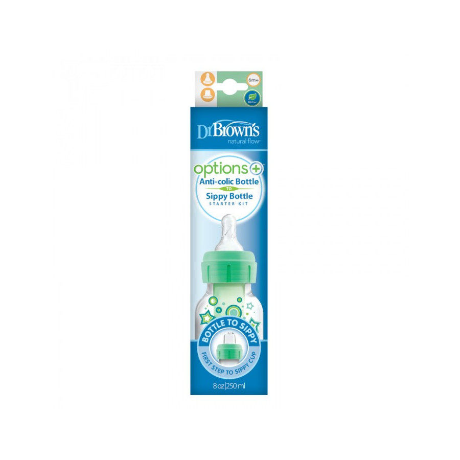 Butelka ze smoczkiem i ustnikiem Opti+ 6m+ 250 ml Zielona / Dr Brown's