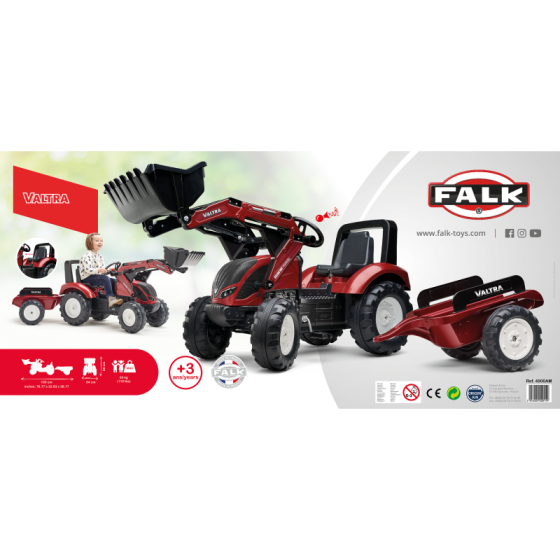 Traktor na pedały z przyczepką i łyżką Valtra / Falk