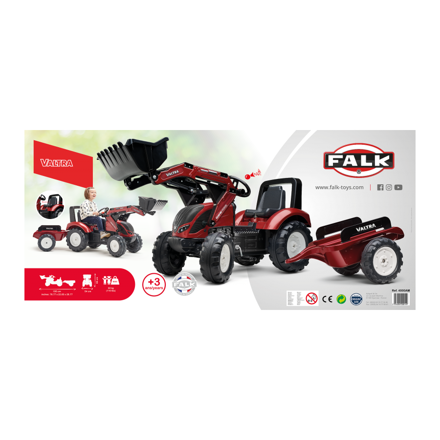 Traktor na pedały z przyczepką i łyżką Valtra / Falk