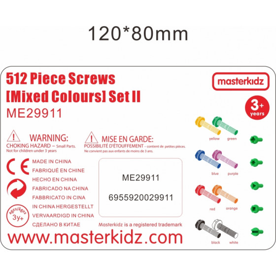 Kolorowe śrubki do tablicy STEM 512 szt. / Masterkidz