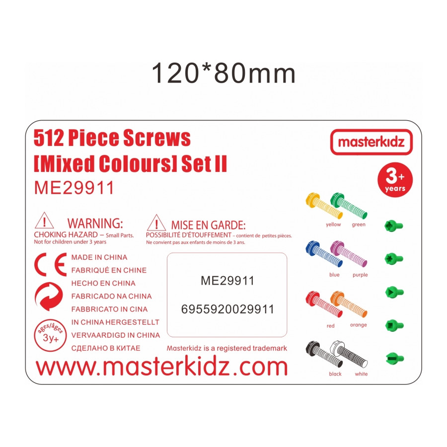 Kolorowe śrubki do tablicy STEM 512 szt. / Masterkidz