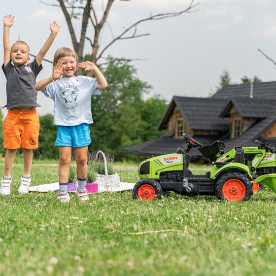 Traktor na pedały z przyczepą i łyżką Claas / Falk