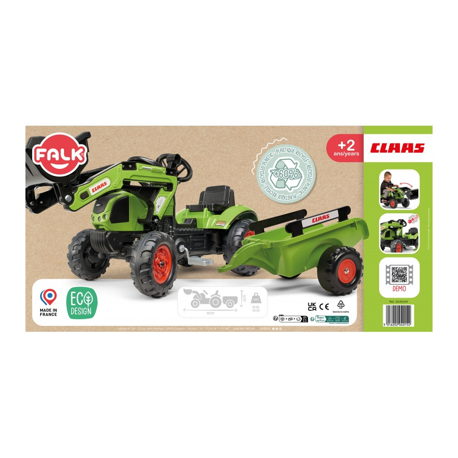 Traktor na pedały z przyczepą i łyżką Claas / Falk