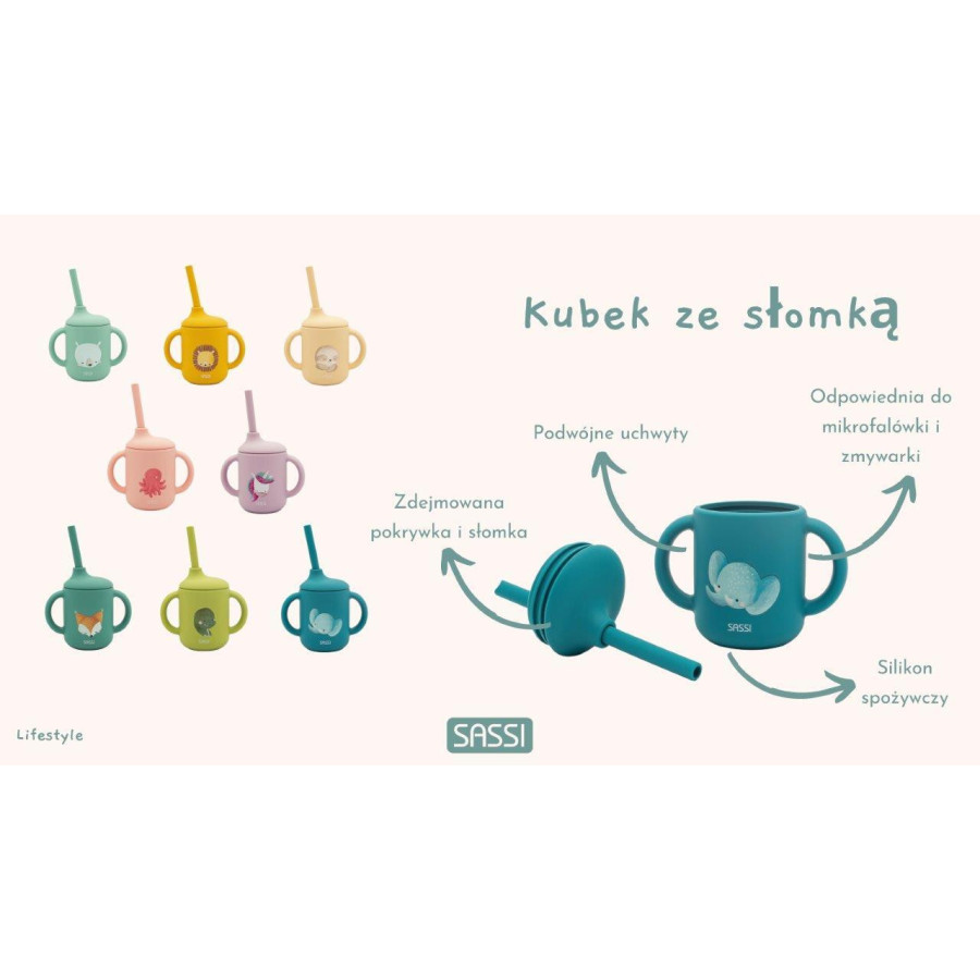 Kubek silikonowy z rurką Leniwiec / Sassi