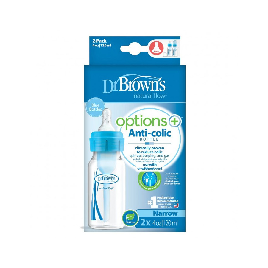 Butelka od urodzenia wąska Opti+ 120 ml Niebieska 2pak / Dr Brown's