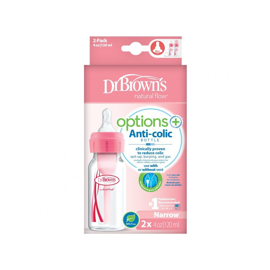 Butelka od urodzenia wąska Opti+ 120 ml Różowa 2pak / Dr Brown's