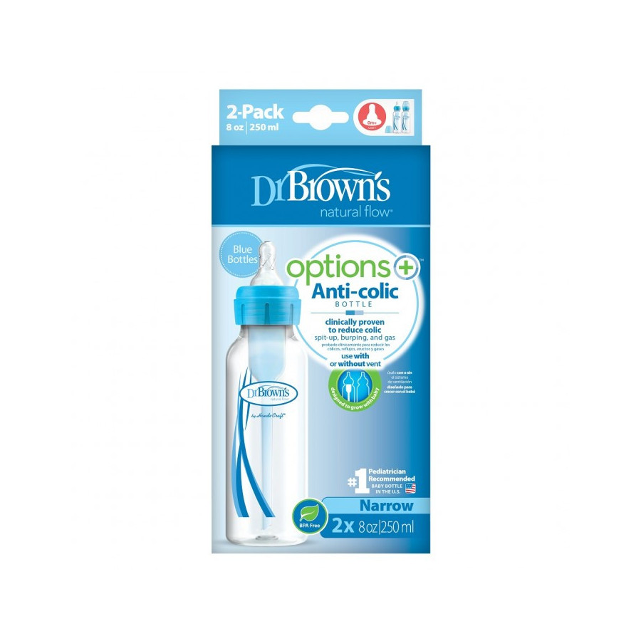 Butelka od urodzenia wąska Opti+ 250 ml Niebieska 2pak / Dr Brown's