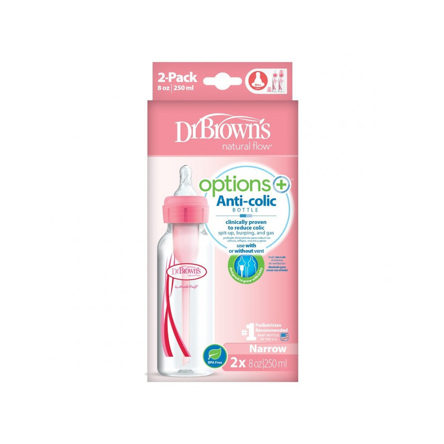Butelka od urodzenia wąska Opti+ 250 ml Różowa 2pak / Dr Brown's