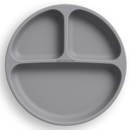Silikonowy talerzyk z podziałką i przyssawkami Ciemny szary / Bocioland