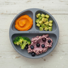 Silikonowy talerzyk z podziałką i przyssawkami Ciemny szary / Bocioland