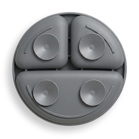 Silikonowy talerzyk z podziałką i przyssawkami Ciemny szary / Bocioland