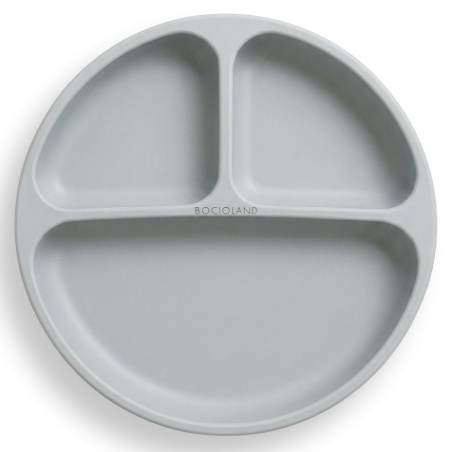 Silikonowy talerzyk z podziałką i przyssawkami Jasny szary / Bocioland