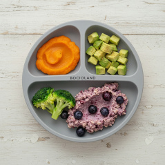 Silikonowy talerzyk z podziałką i przyssawkami Jasny szary / Bocioland