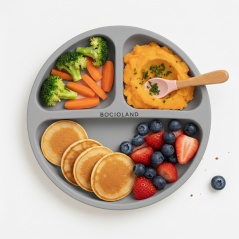 Silikonowy talerzyk z podziałką i przyssawkami Jasny szary / Bocioland