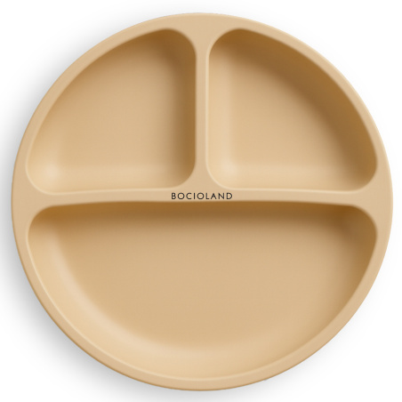 Silikonowy talerzyk z podziałką i przyssawkami Beżowy / Bocioland