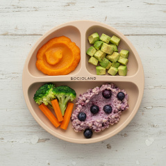 Silikonowy talerzyk z podziałką i przyssawkami Beżowy / Bocioland