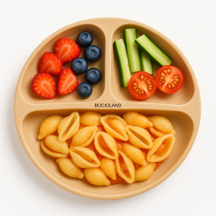 Silikonowy talerzyk z podziałką i przyssawkami Beżowy / Bocioland