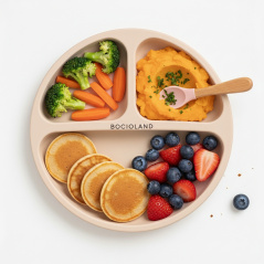 Silikonowy talerzyk z podziałką i przyssawkami Beżowy / Bocioland