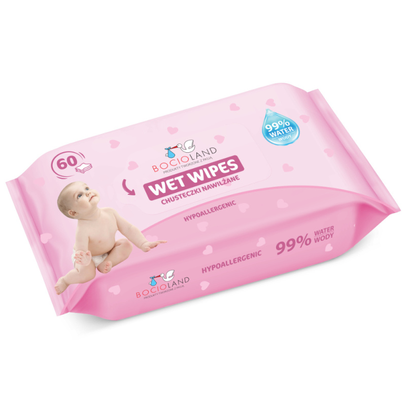Nawilżane chusteczki 99% wody 60 szt. / Bocioland