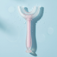 Szczoteczka silikonowa do zębów w kształcie U Różowa / Bocioland