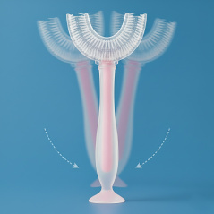 Szczoteczka silikonowa do zębów w kształcie U Różowa / Bocioland