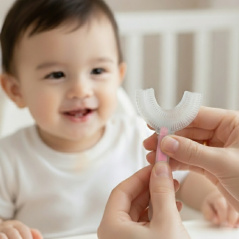 Silikonowa szczoteczka do zębów w kształcie U Różowa / Bocioland