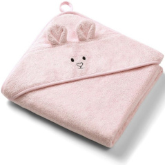 Ręczniczek bambusowy z kapturkiem i uszkami 100x100 cm Różowy / Babyono