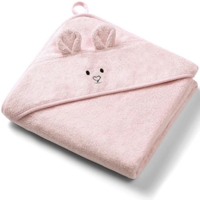 Ręczniczek bambusowy z kapturkiem i uszkami 100x100 cm Różowy / Babyono