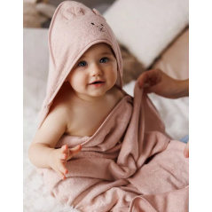 Ręczniczek bambusowy z kapturkiem i uszkami 100x100 cm Różowy / Babyono