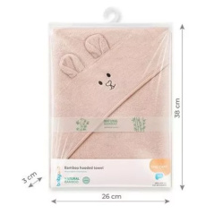 Ręczniczek bambusowy z kapturkiem i uszkami 100x100 cm Różowy / Babyono