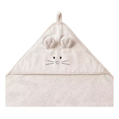 Ręczniczek bambusowy z kapturkiem i uszkami 100x100 cm Jasny beżowy / Babyono