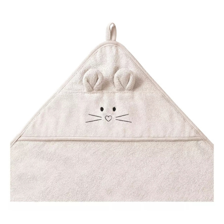 Ręczniczek bambusowy z kapturkiem i uszkami 100x100 cm Jasny beżowy / Babyono