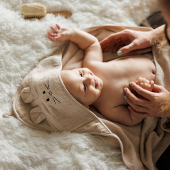 Ręczniczek bambusowy z kapturkiem i uszkami 100x100 cm Jasny beżowy / Babyono