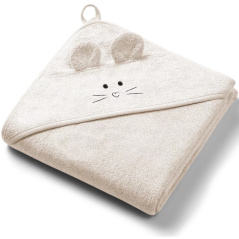Ręczniczek bambusowy z kapturkiem i uszkami 100x100 cm Jasny beżowy / Babyono