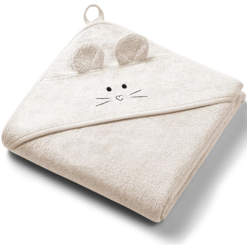 Ręczniczek bambusowy z kapturkiem i uszkami 100x100 cm Jasny beżowy / Babyono Ręczniczek bambusowy z kapturkiem i uszkami 100x100 cm Jasny beżowy / Babyono