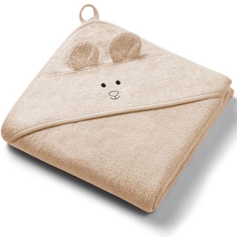 Ręczniczek bambusowy z kapturkiem i uszkami 100x100 cm Ciemny beżowy / Babyono