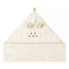Ręczniczek bambusowy z kapturkiem i uszkami 100x100 cm Kremowy / Babyono