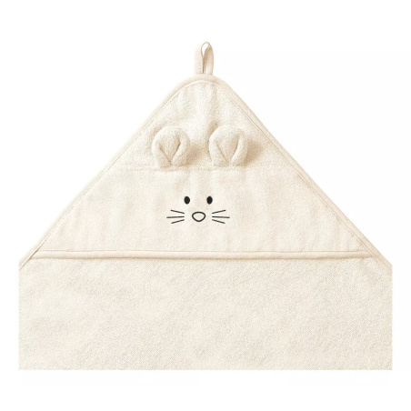Ręczniczek bambusowy z kapturkiem i uszkami 100x100 cm Kremowy / Babyono