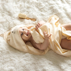 Ręczniczek bambusowy z kapturkiem i uszkami 100x100 cm Kremowy / Babyono