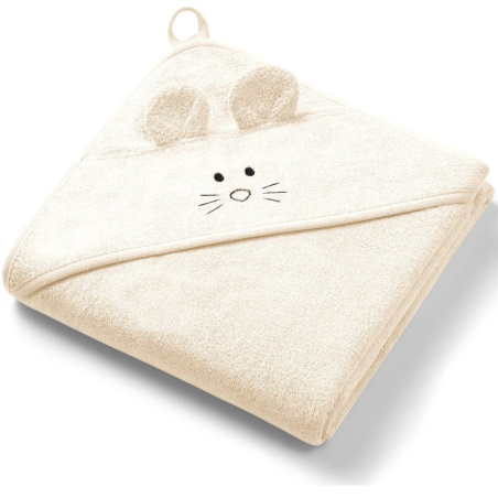 Ręczniczek bambusowy z kapturkiem i uszkami 100x100 cm Kremowy / Babyono