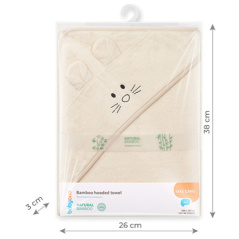 Ręczniczek bambusowy z kapturkiem i uszkami 100x100 cm Kremowy / Babyono