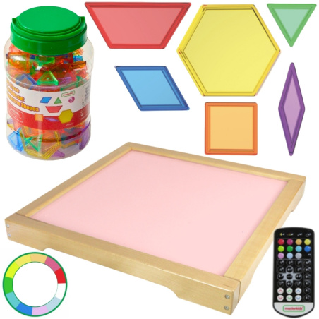 Przezroczysta tablica sensoryczna kolorowa LED + Pilot i klocki 140 el. / Masterkidz